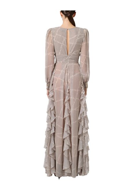 Abito Elisabetta Franchi donna Red Carpet ABRS252E2 Fantasia stampa all over scollo a v maniche a sbuffo logo e pois ELISABETTA FRANCHI | Abiti | ABRS252E2E84